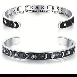 Inspirational Stainless Steel Silver and Black Cuff Bracelet